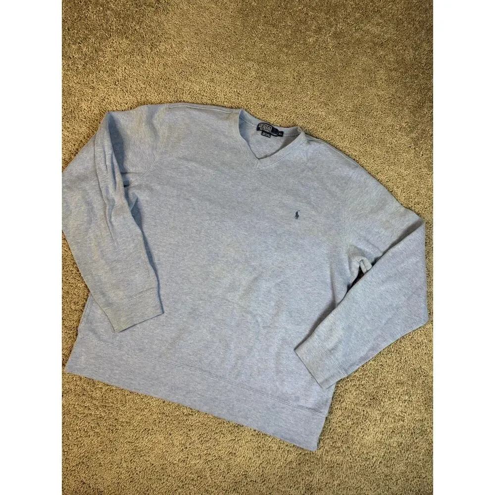 Polo Ralph Lauren Sweater Mens XL Light Blue V-Neck Cotton Tight-Knit Pullover